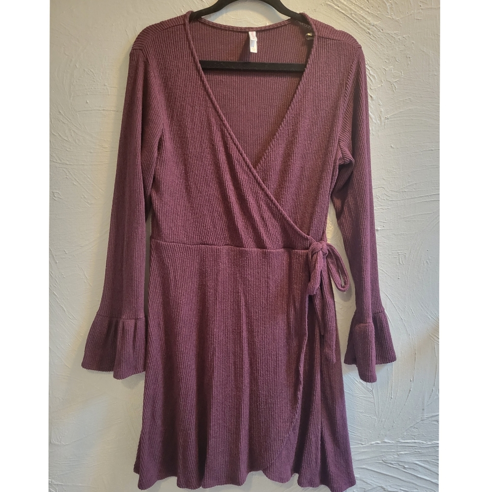 Faux Wrap Rib Knit Dress